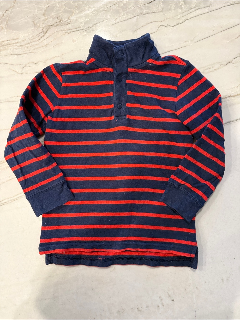 Janie & Jack Navy and Red Striped Quarter Snap Top